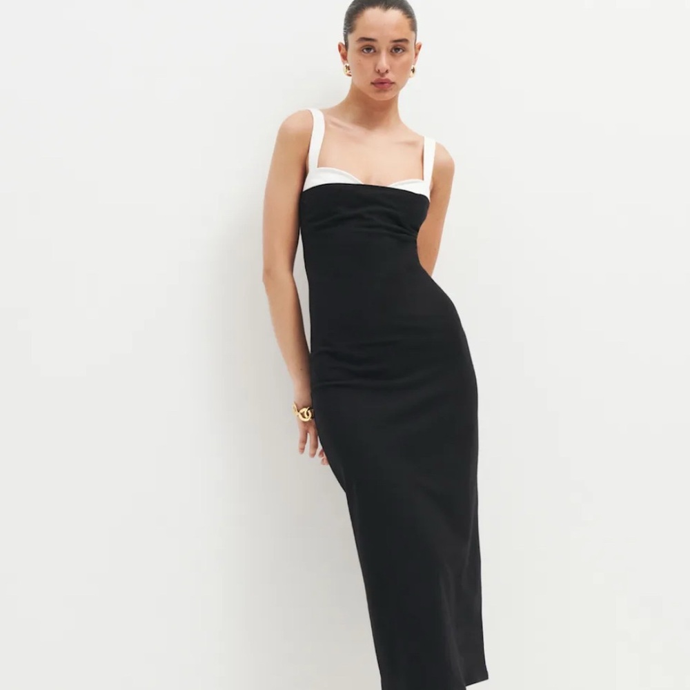Reformation Nelle Black & White Midi Knit Dress